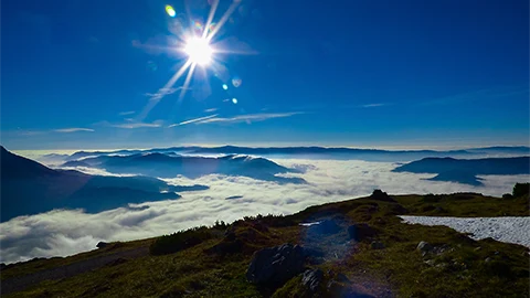 Sonnenaufgang auf der Schneealpe in den Mürzsteger Alpen am Ende der Sommersaison